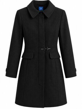 Fay Womens Black Wool Blend Coat With Hook Closure Button Details And Pleated Ba